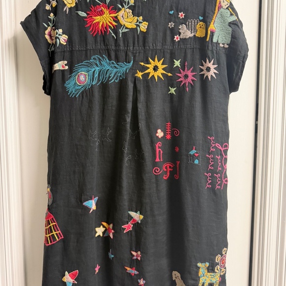 Johnny Was Biya Black Embroidered Tunic Dress Black L - Picture 2 of 7
